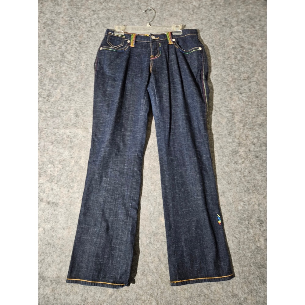 Coogi Jeans Women 11/12 Blue Rainbow Embroidered Logo Flare Leg Denim
